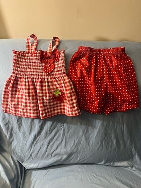 Red Gingham Strawberry Two-Piece Toddler Set